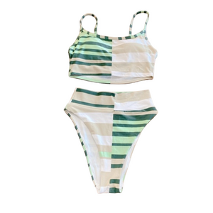 Aerie Green Tan Scoop Top High Cut Cheeky Bikini Size XS